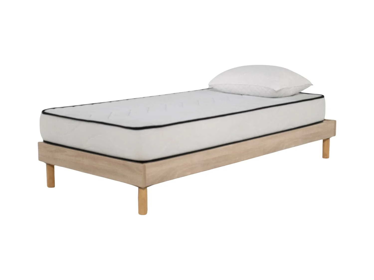 Ensemble Matelas mousse Confort 90x190cm 1 Oreiller flocons mémoire 50x70 - Sommier kit chêne
