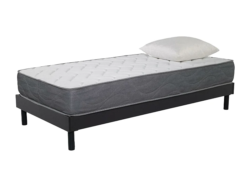 Ensemble Matelas mousse Luxe - 90x190cm et 1 Oreiller 60x60 - Sommier kit gris