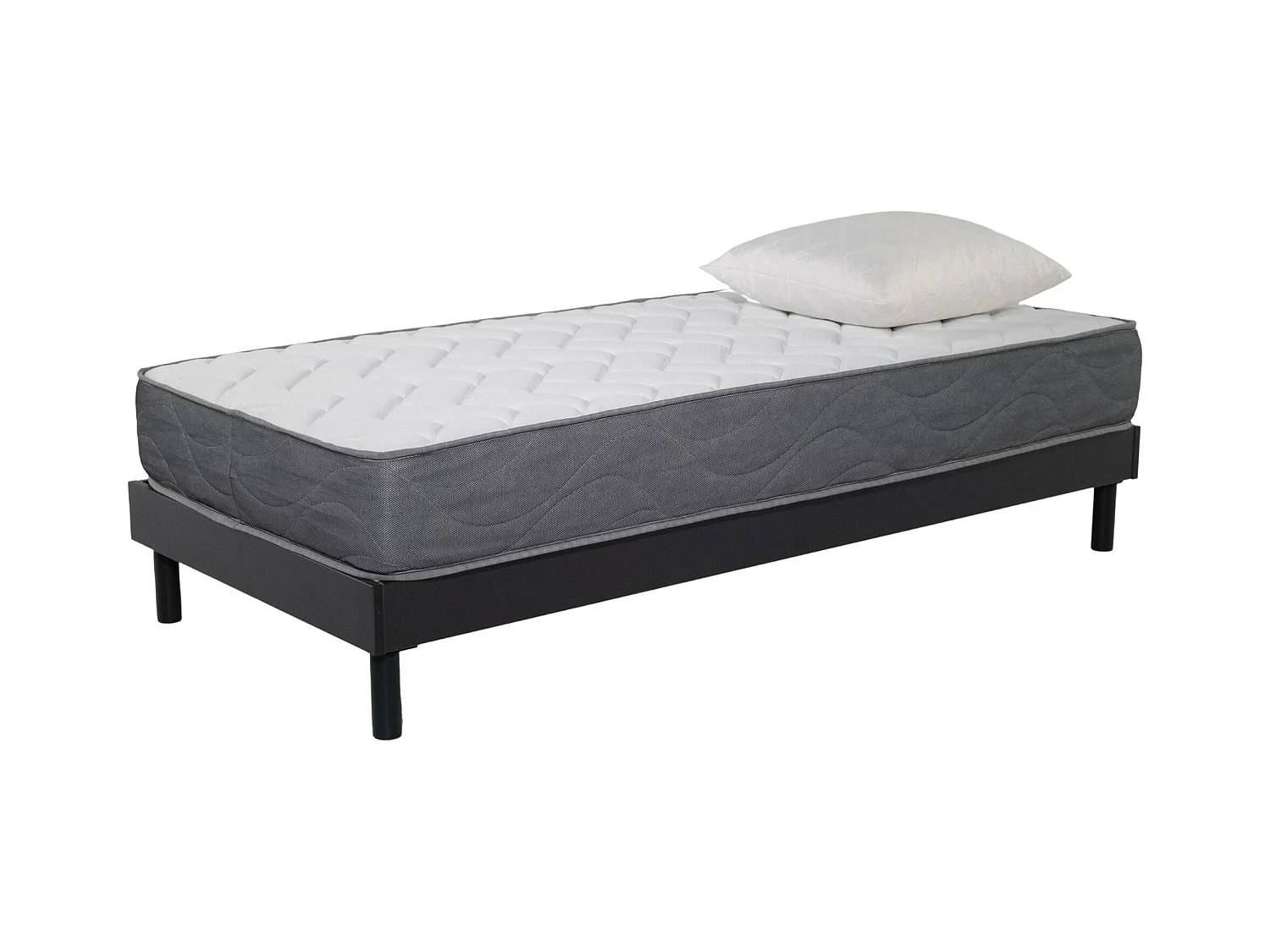 Ensemble Matelas mousse Luxe - 90x190cm et 1 Oreiller 60x60 - Sommier kit gris
