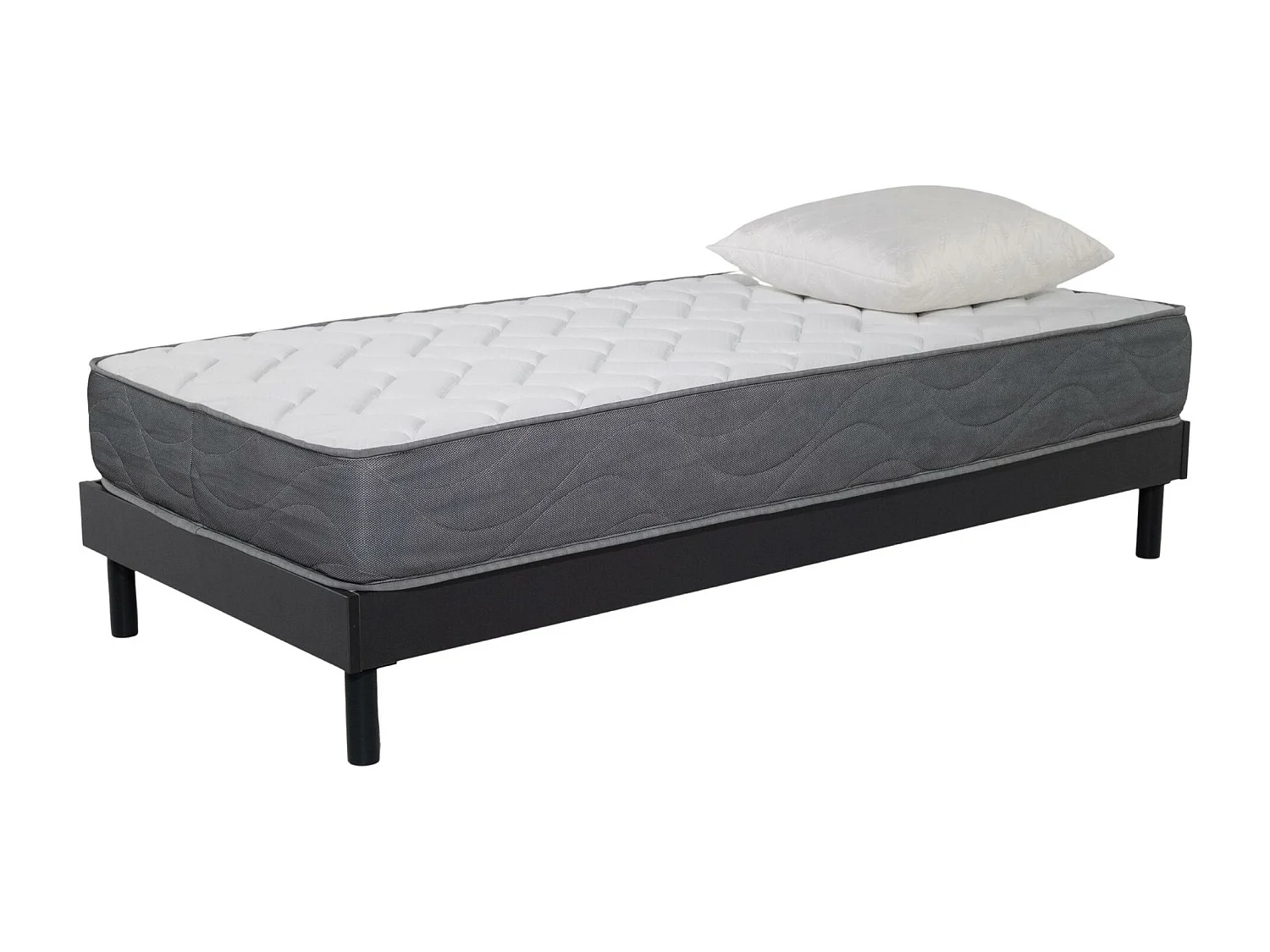 Ensemble Matelas mousse Luxe - 90x190cm et 1 Oreiller 60x60 - Sommier kit gris