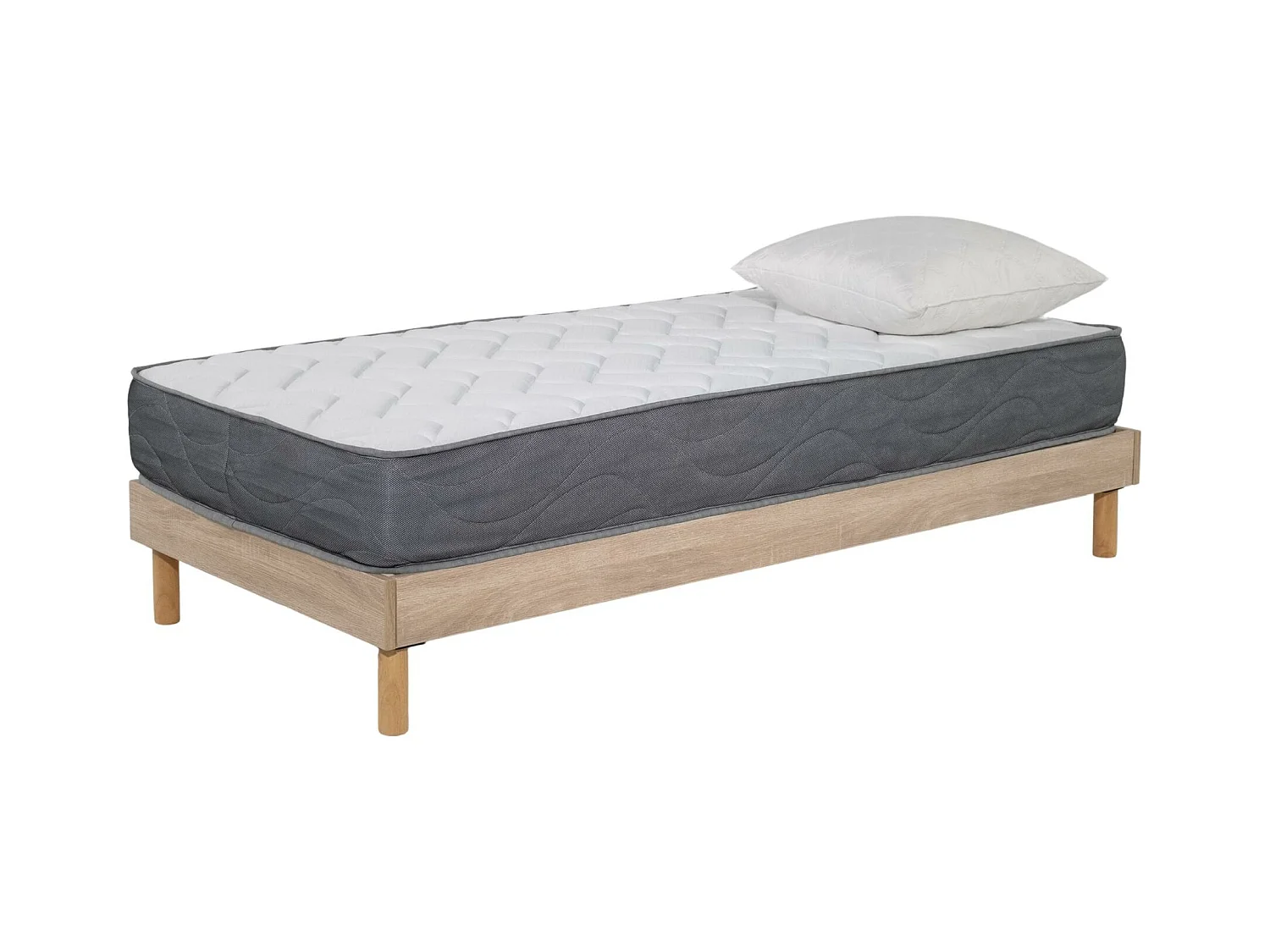 Ensemble Matelas mousse Luxe - 90x190cm et 1 Oreiller 60x60 - Sommier kit couleur chêne