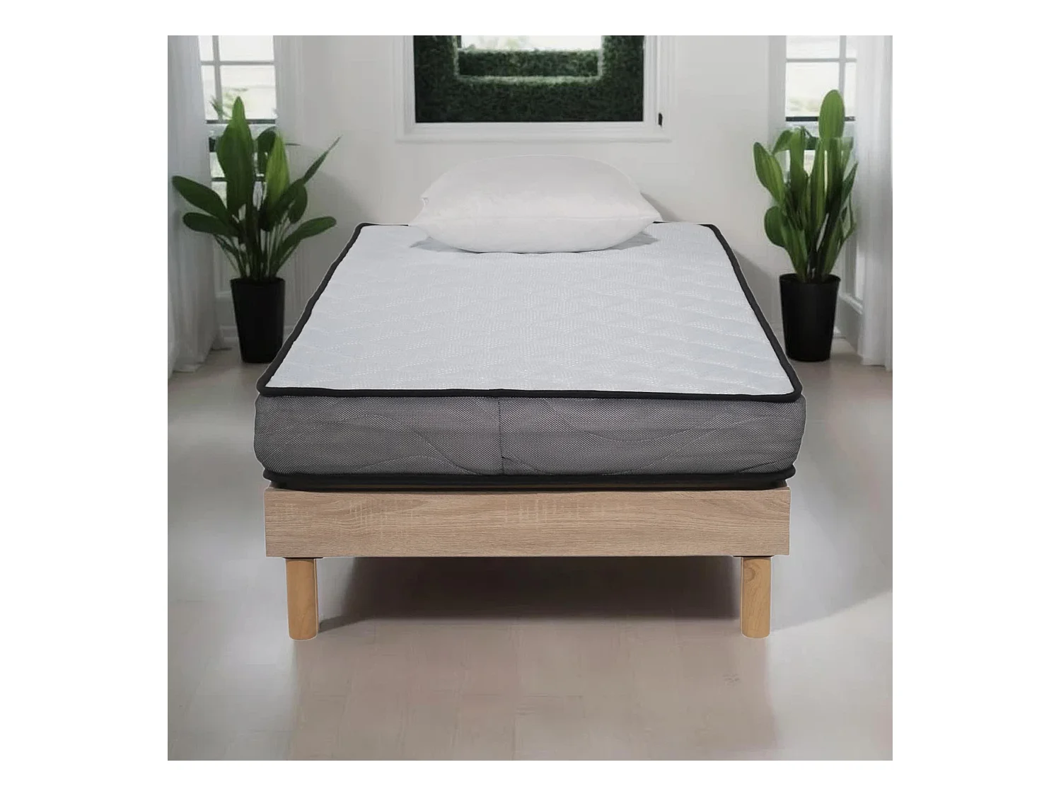 Ensemble Matelas mousse Luxe - 90x190cm et 1 Oreiller 60x60 - Sommier kit couleur chêne