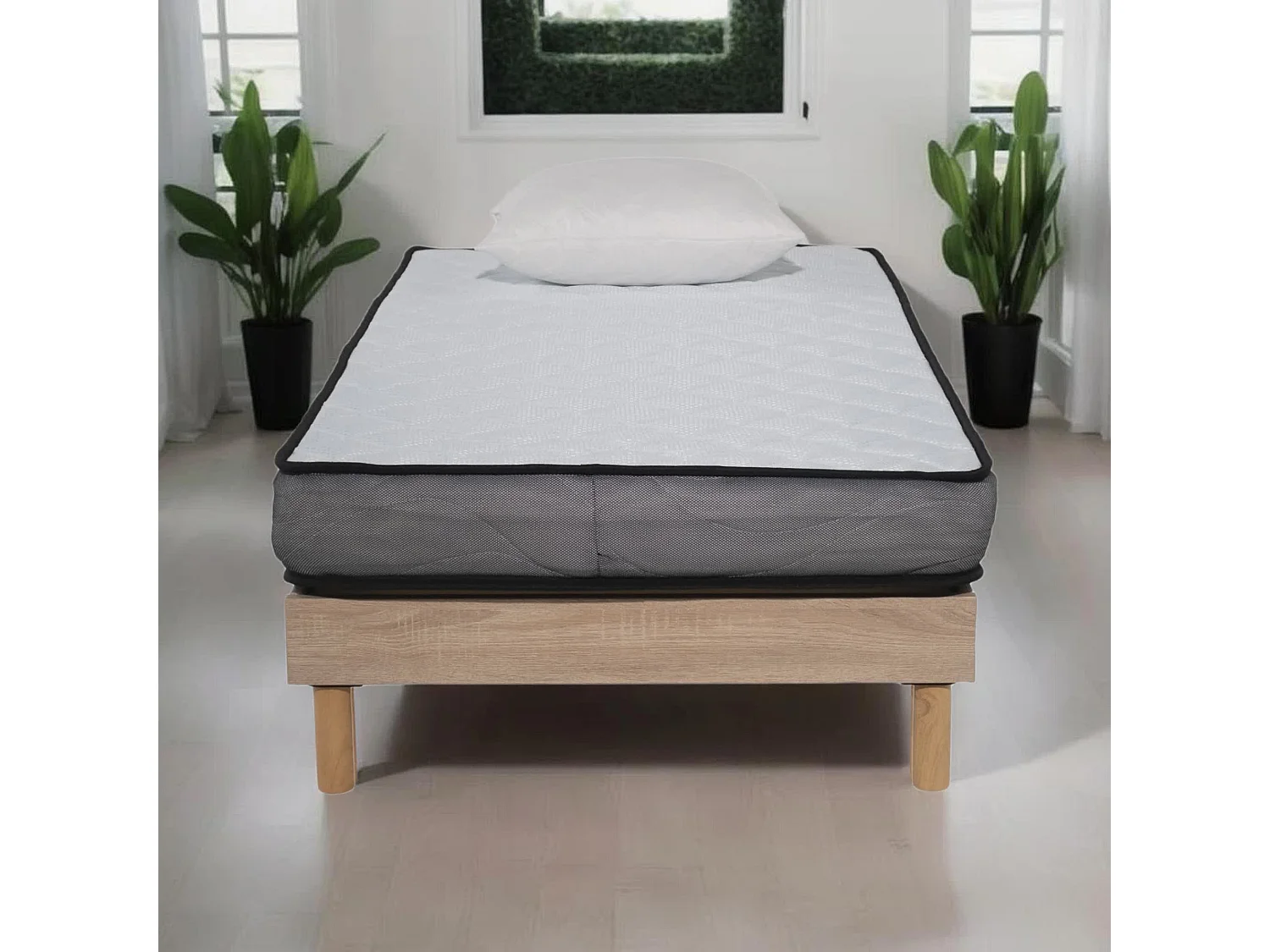Ensemble Matelas mousse Luxe - 90x190cm et 1 Oreiller 60x60 - Sommier kit couleur chêne