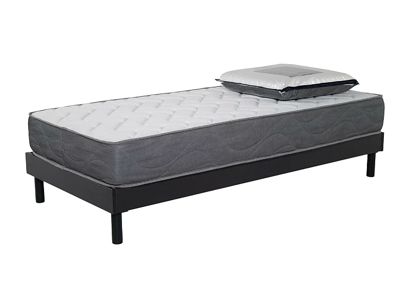 Ensemble Matelas Luxe mousse - 90x190cm avec 1 Oreiller visco 60x60 et Sommier kit gris