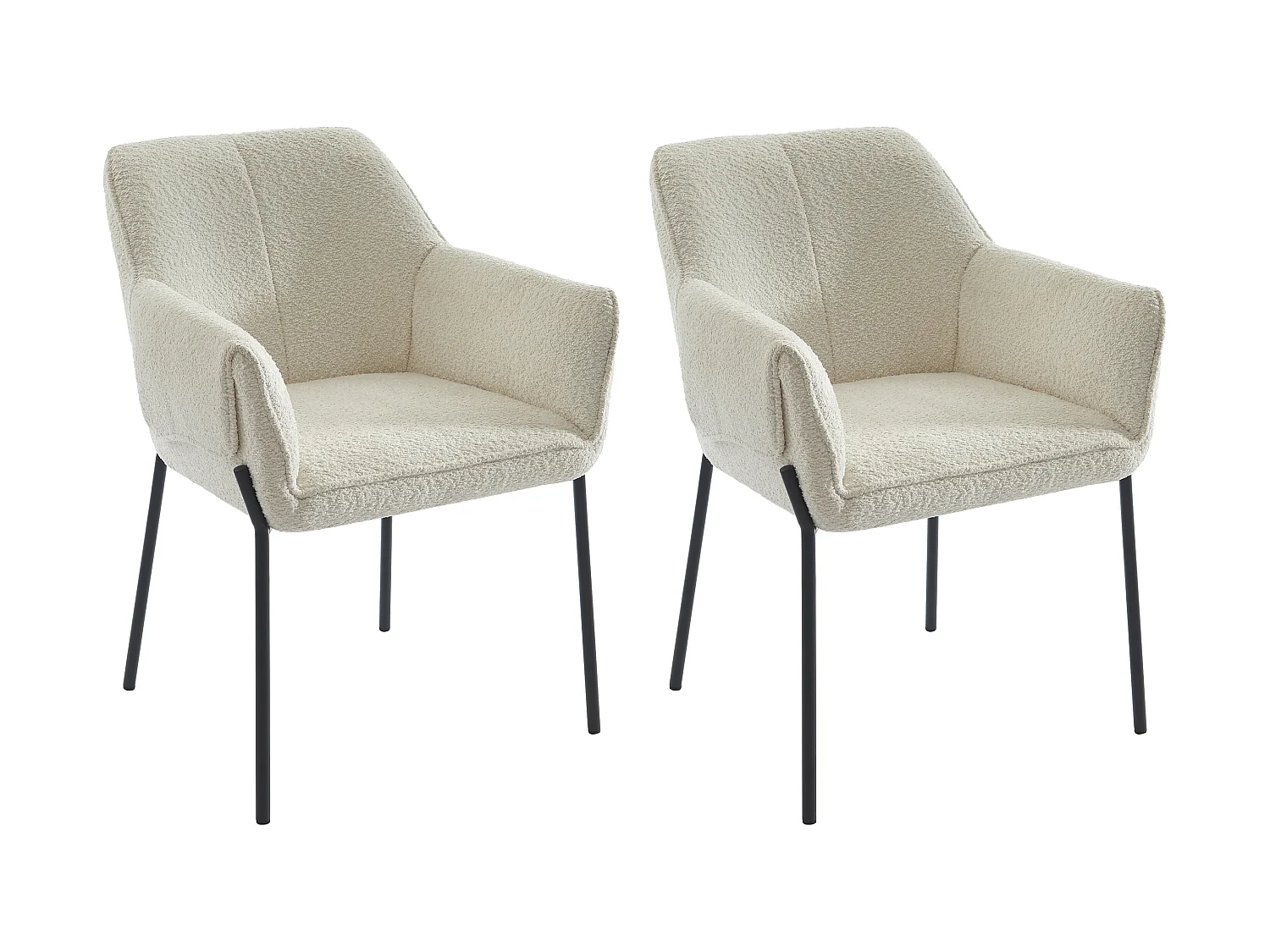 Conjunto de 2 cadeiras com apoios de braços em tecido bouclé e metal preto, creme - AKETI