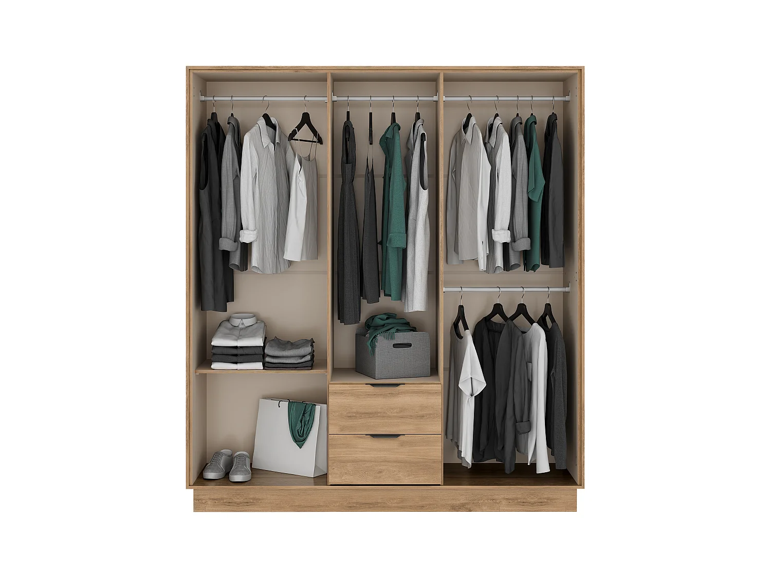 Armoire 6 portes et 2 tiroirs - L162 cm - Coloris : Naturel - FEOVA