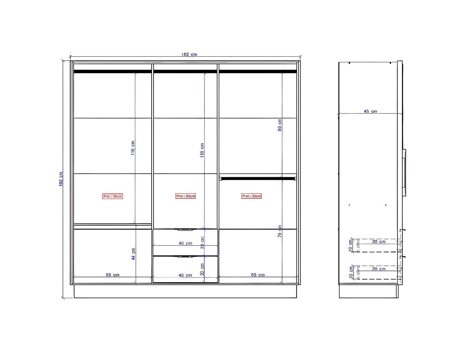 Armoire 6 portes et 2 tiroirs - L162 cm - Coloris : Naturel - FEOVA
