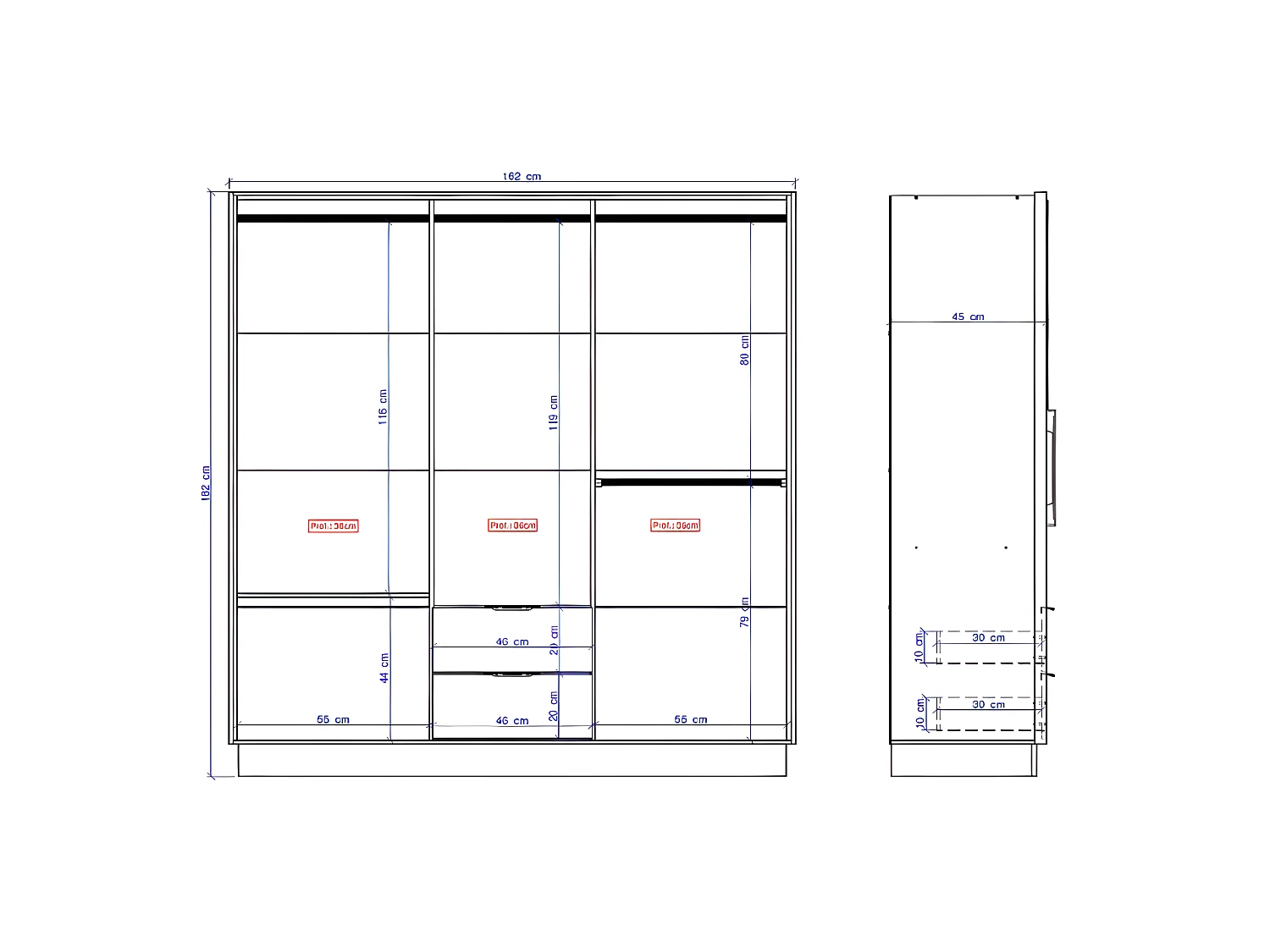 Armario 6 puertas y 2 cajones - 162 cm de ancho - Color: Natural - FEOVA