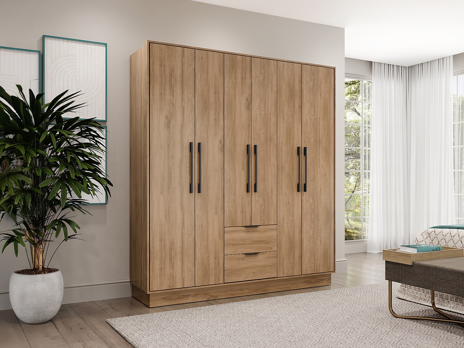 Vente-unique Kleiderschrank Mit 6 Türen & 2 Schubladen - B 162 Cm - Holzfarben - Feova
