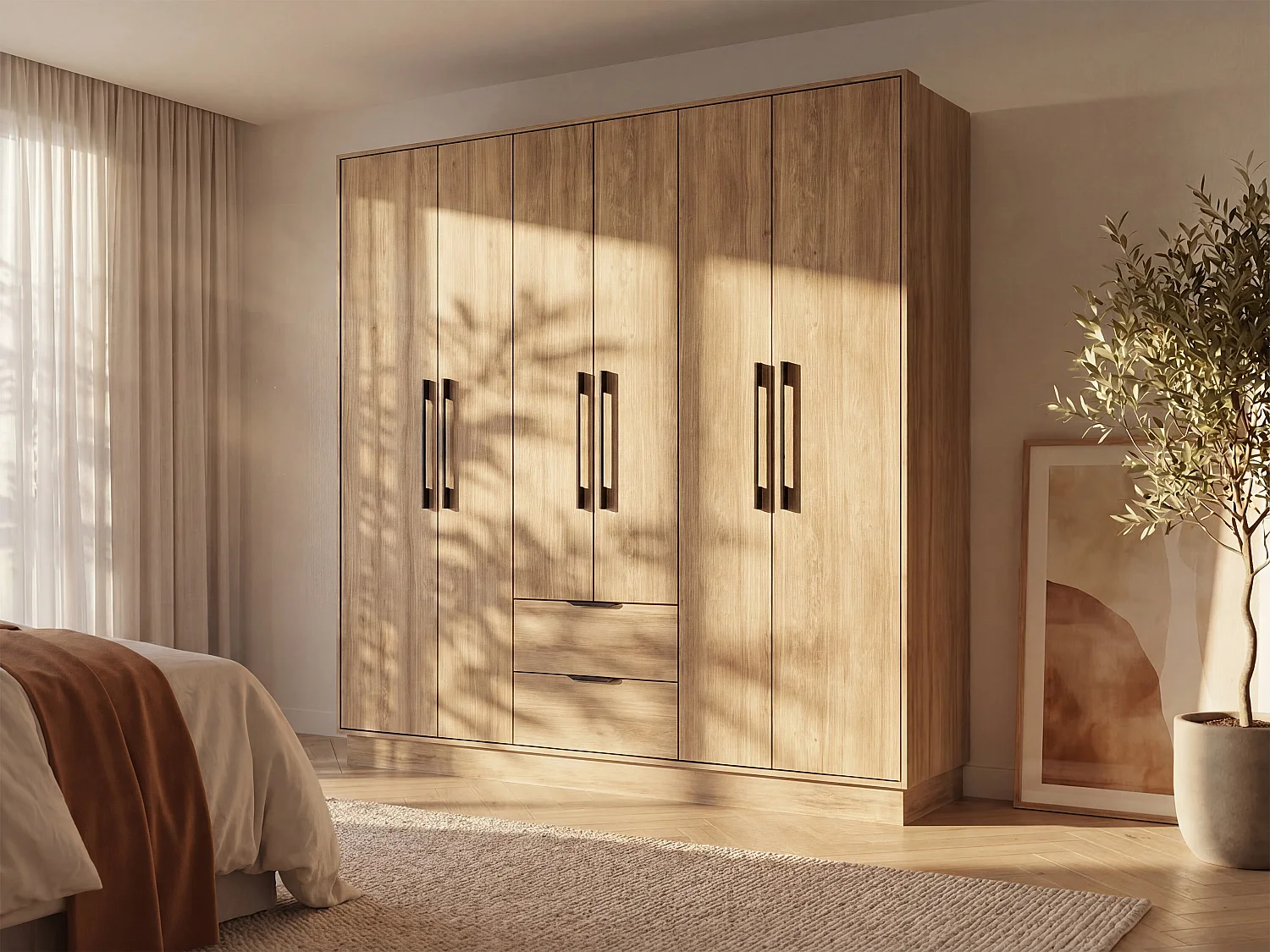 Guarda-roupa 6 portas e 2 gavetas C162 cm cor natural - FEOVA