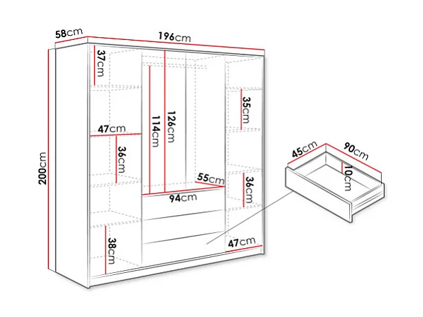 Kast met 4 deuren en 3 lades - L196 cm - Wit - LIZANDRO