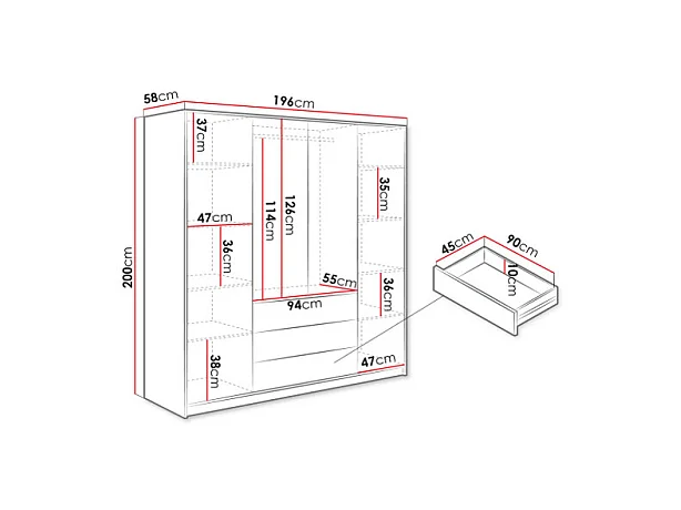 Kast met 4 deuren en 3 lades - L196 cm - Wit - LIZANDRO