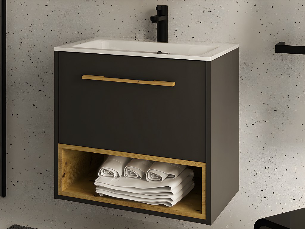 Meuble suspendu anthracite avec vasque à encastrer pour salle de bain