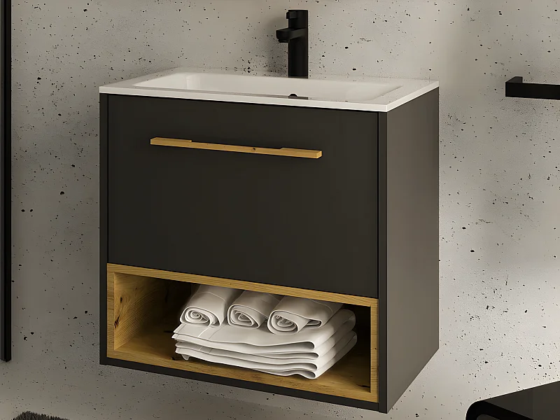 Meuble de salle de bain suspendu anthracite avec vasque à encastrer - 60 cm - YANGRA