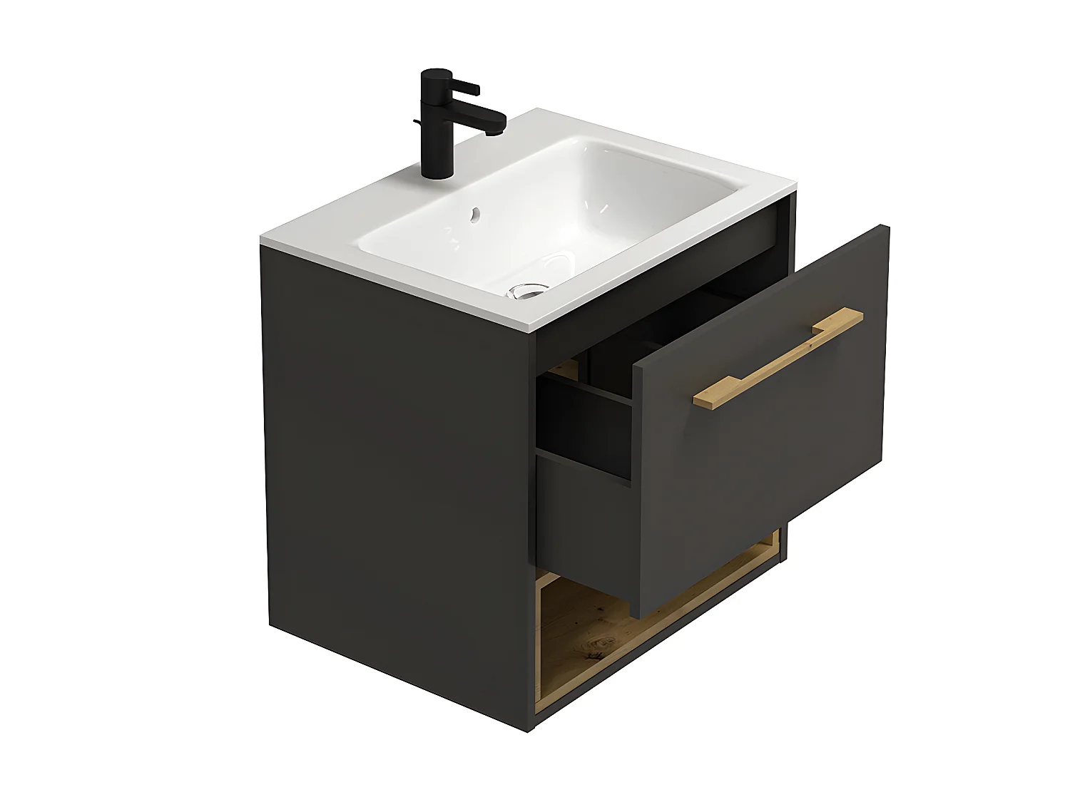 Szafka łazienkowa wisząca  antracytowa z umywalką w zabudowie - 60 cm - YANGRA