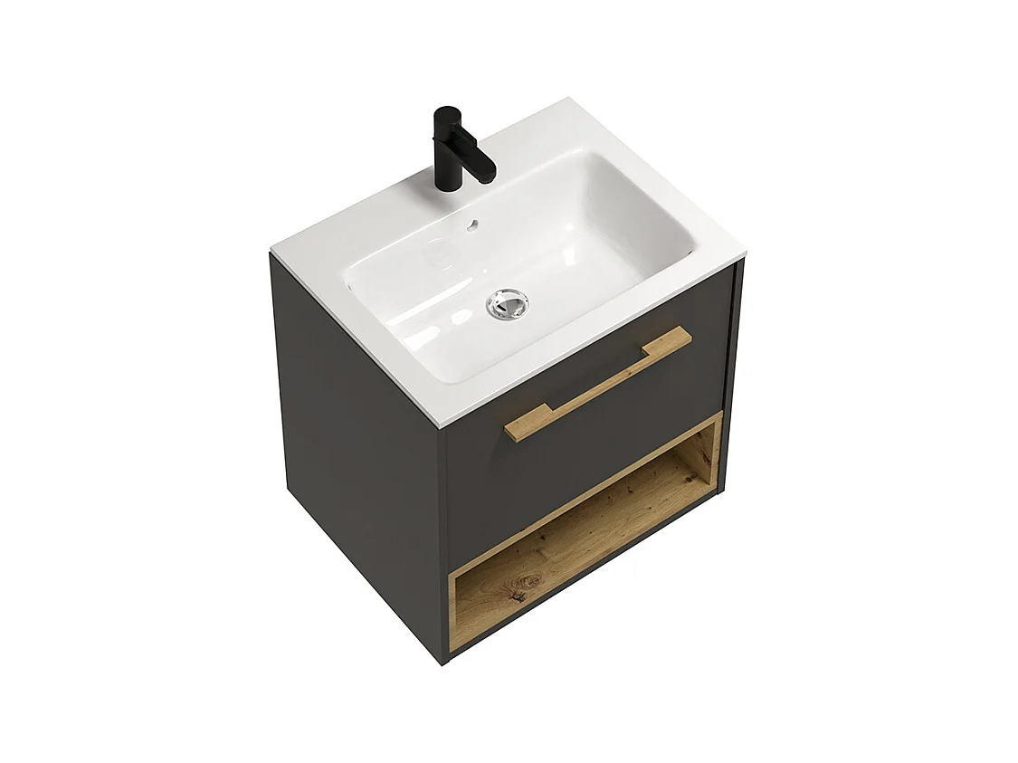 Szafka łazienkowa wisząca  antracytowa z umywalką w zabudowie - 60 cm - YANGRA