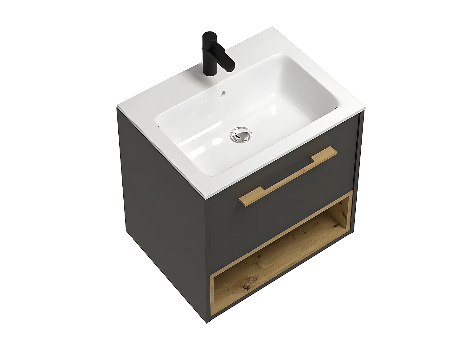 Meuble de salle de bain suspendu anthracite avec vasque à encastrer et armoire de toilette - 60 cm - YANGRA