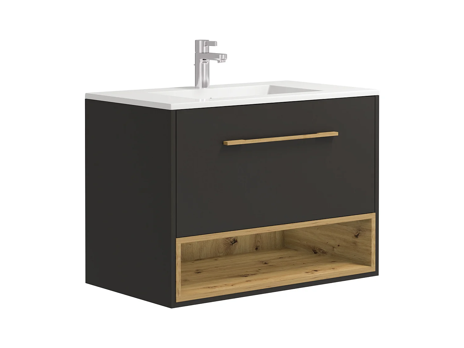 Waschbeckenunterschrank hängend - Anthrazit - mit Einbauwaschtisch - 80 cm - YANGRA