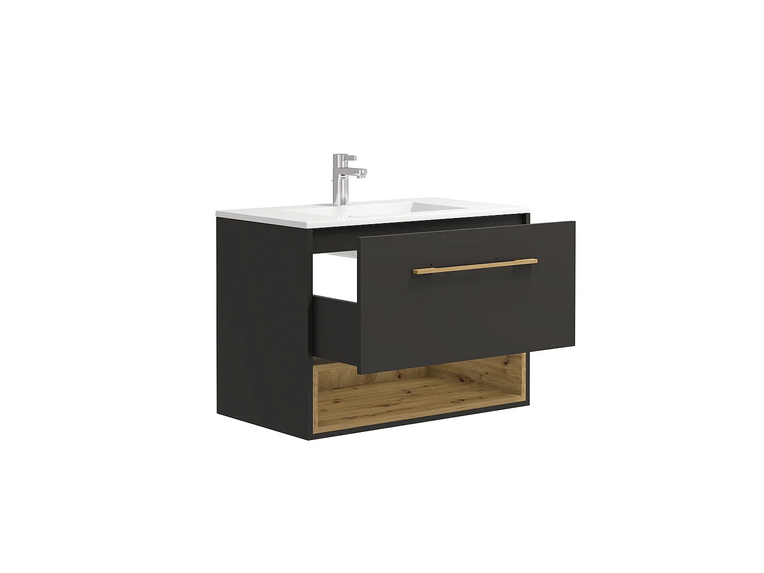 Waschbeckenunterschrank hängend - Anthrazit - mit Einbauwaschtisch - 80 cm - YANGRA