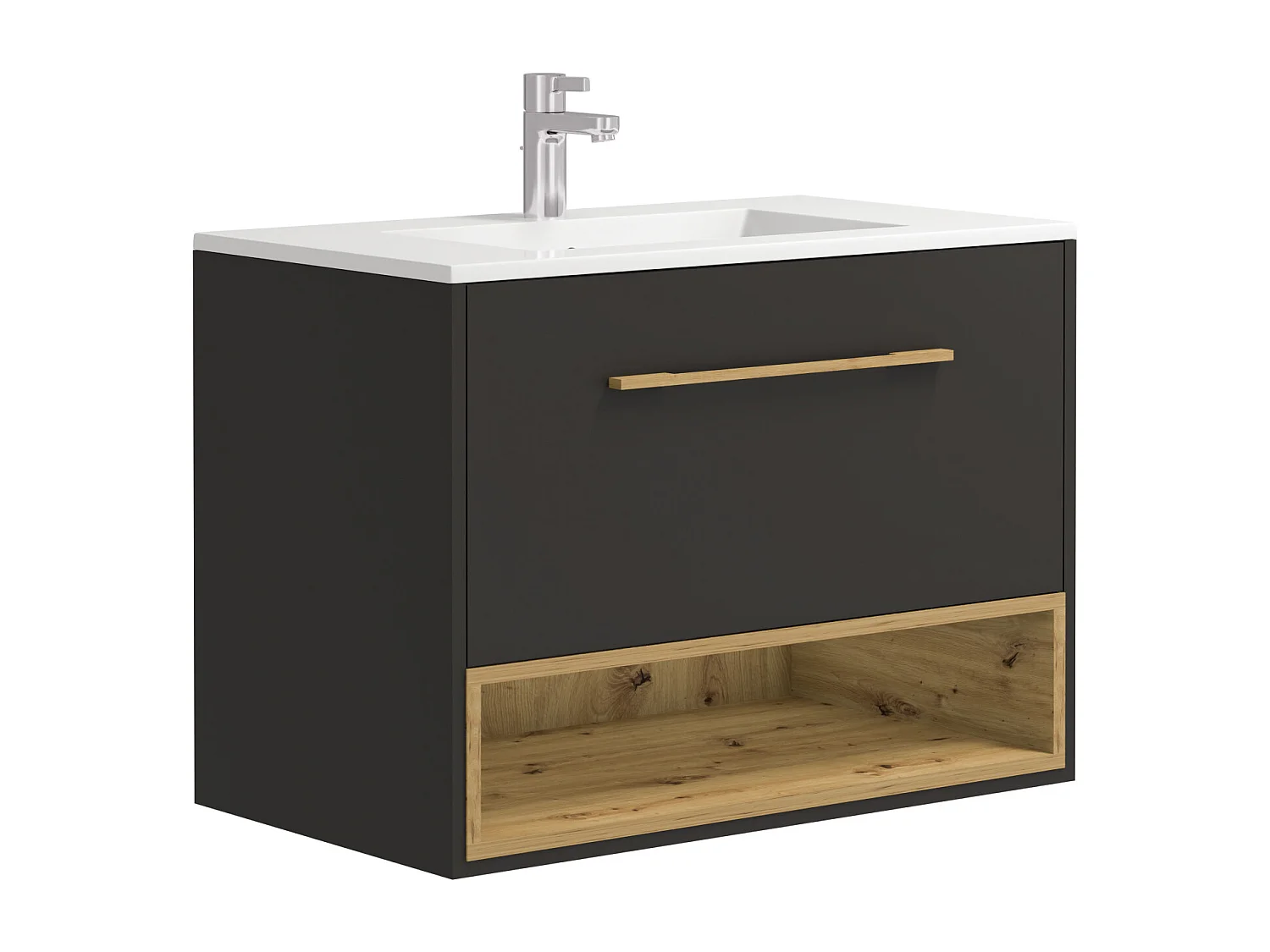 Mobile per bagno sospeso con lavabo da incasso 80 cm Antracite - YANGRA