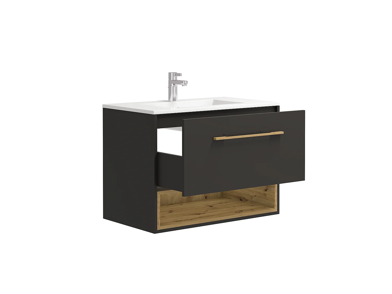 Mobile per bagno sospeso con lavabo da incasso 80 cm Antracite - YANGRA