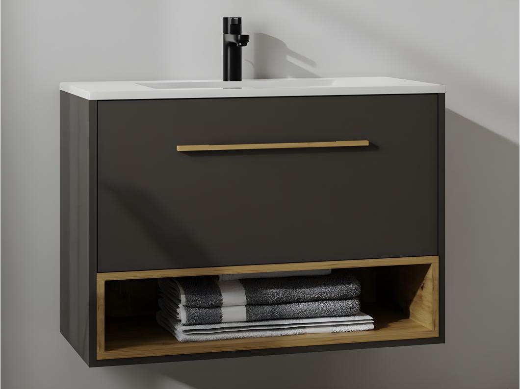 Meuble de salle de bain suspendu anthracite avec vasque à encastrer - 80 cm - YANGRA