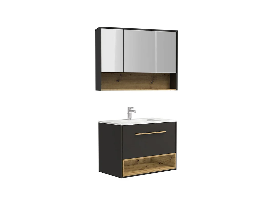 Meuble de salle de bain suspendu anthracite avec vasque à encastrer et armoire de toilette - 80 cm - YANGRA
