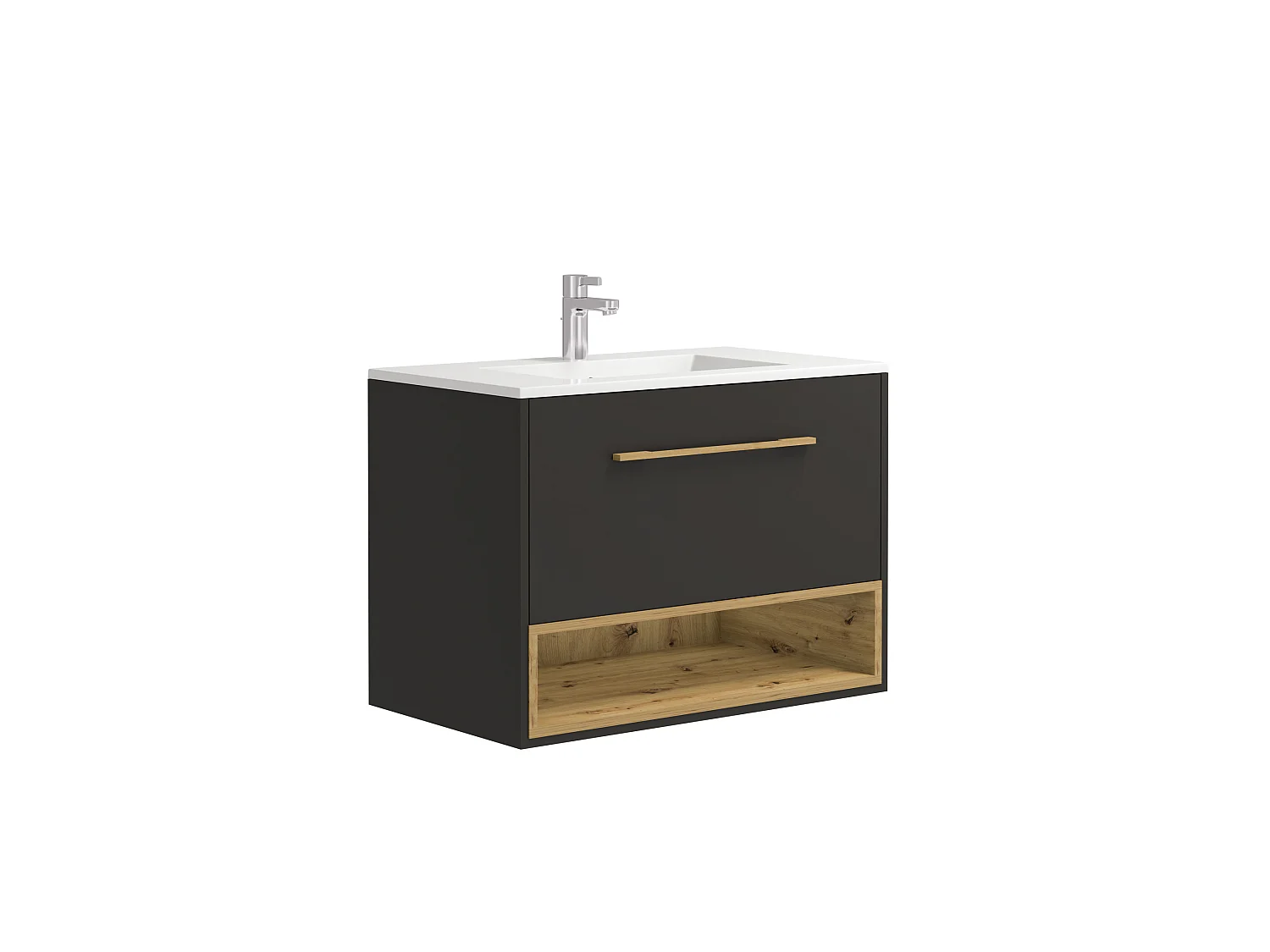 Antraciet hangmeubel voor badkamer met inbouwwastafel en toiletkastje - 80 cm - YANGRA