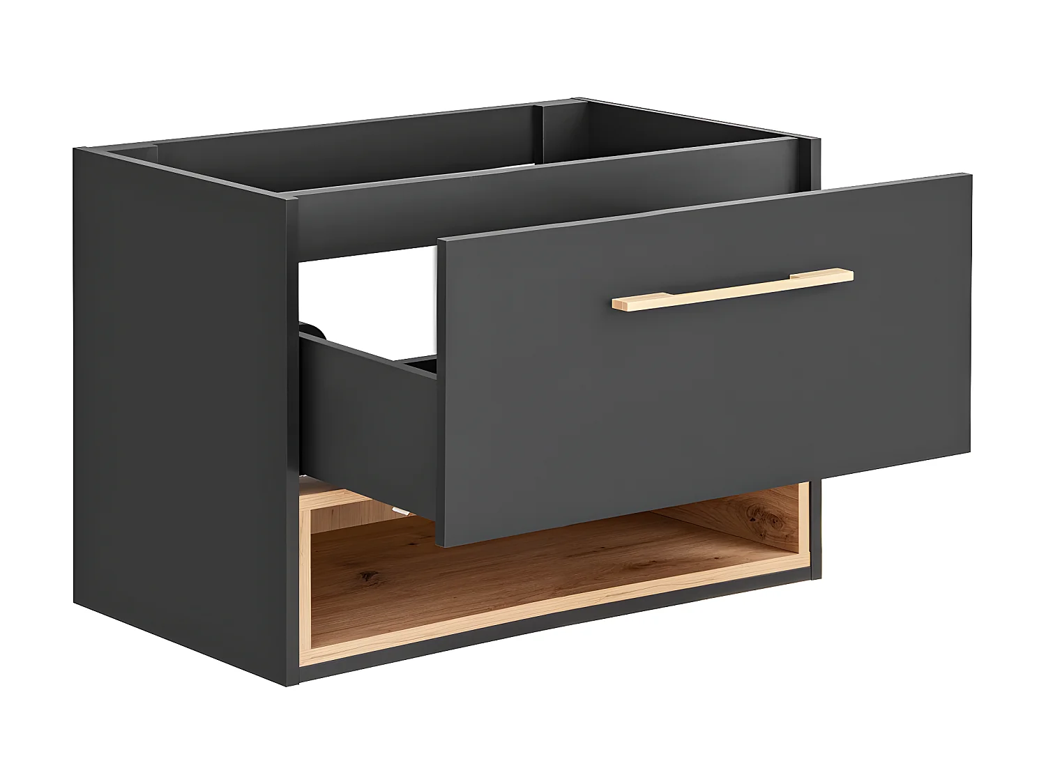 Antraciet hangmeubel voor badkamer met inbouwwastafel en toiletkastje - 80 cm - YANGRA
