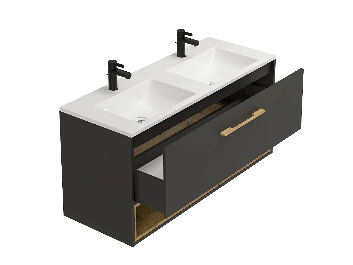 Antraciet hangmeubel voor badkamer met inbouwwastafel - 120 cm - YANGRA