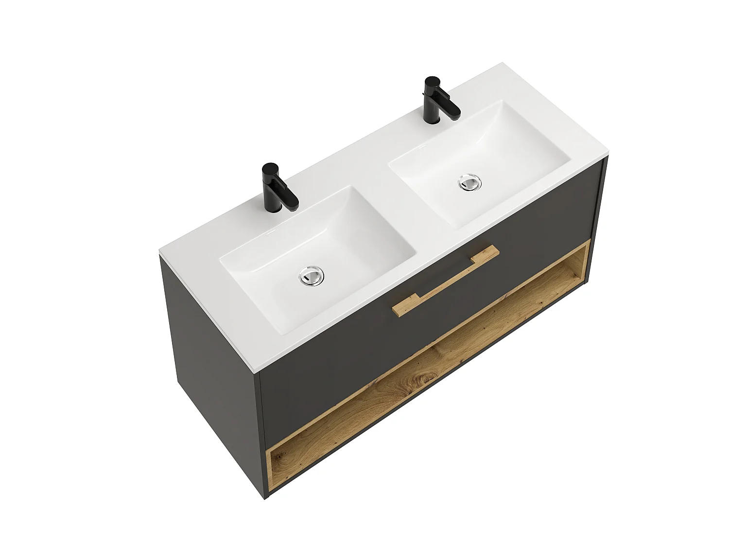 Antraciet hangmeubel voor badkamer met inbouwwastafel - 120 cm - YANGRA