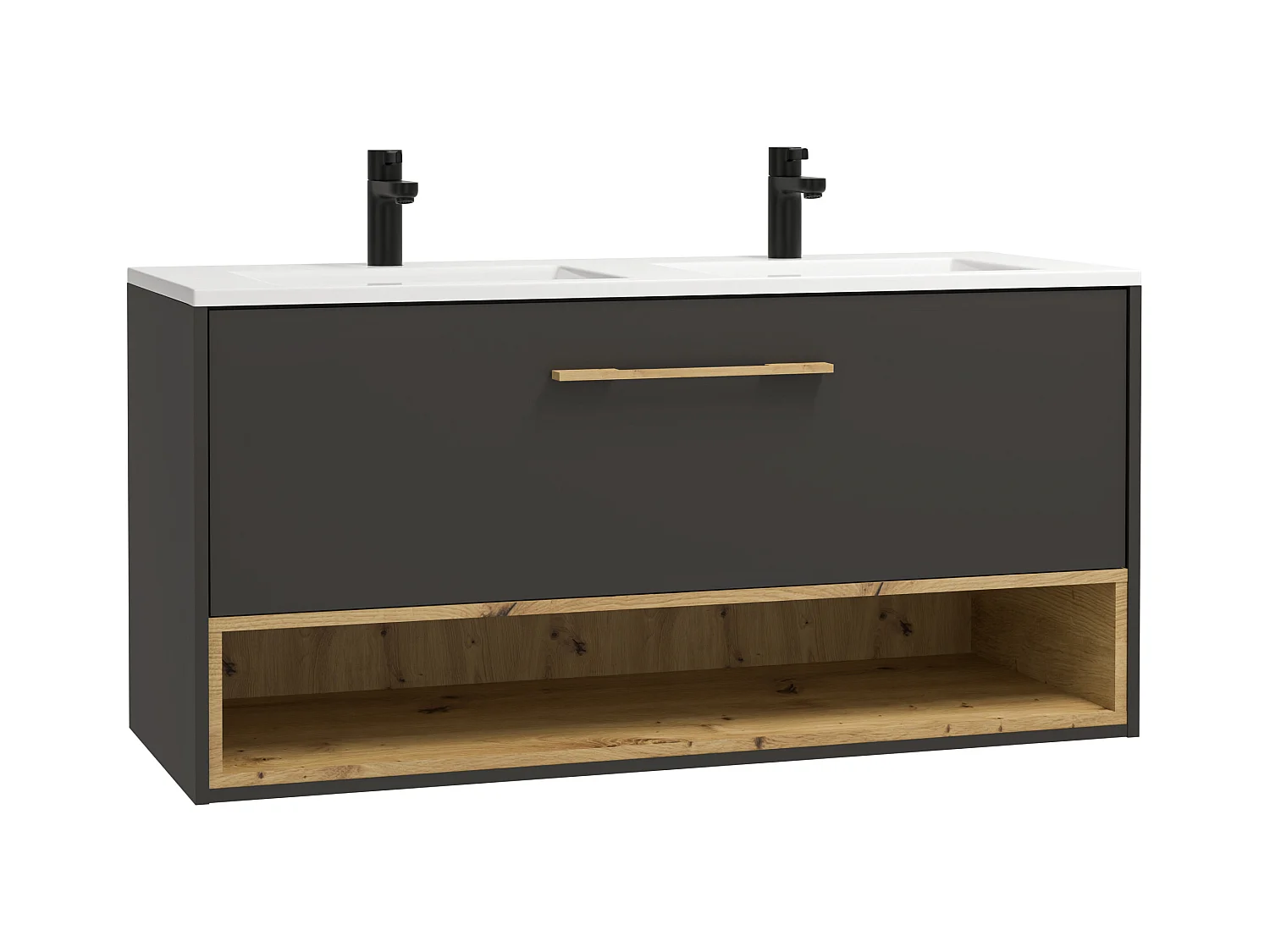 Antraciet hangmeubel voor badkamer met inbouwwastafel - 120 cm - YANGRA
