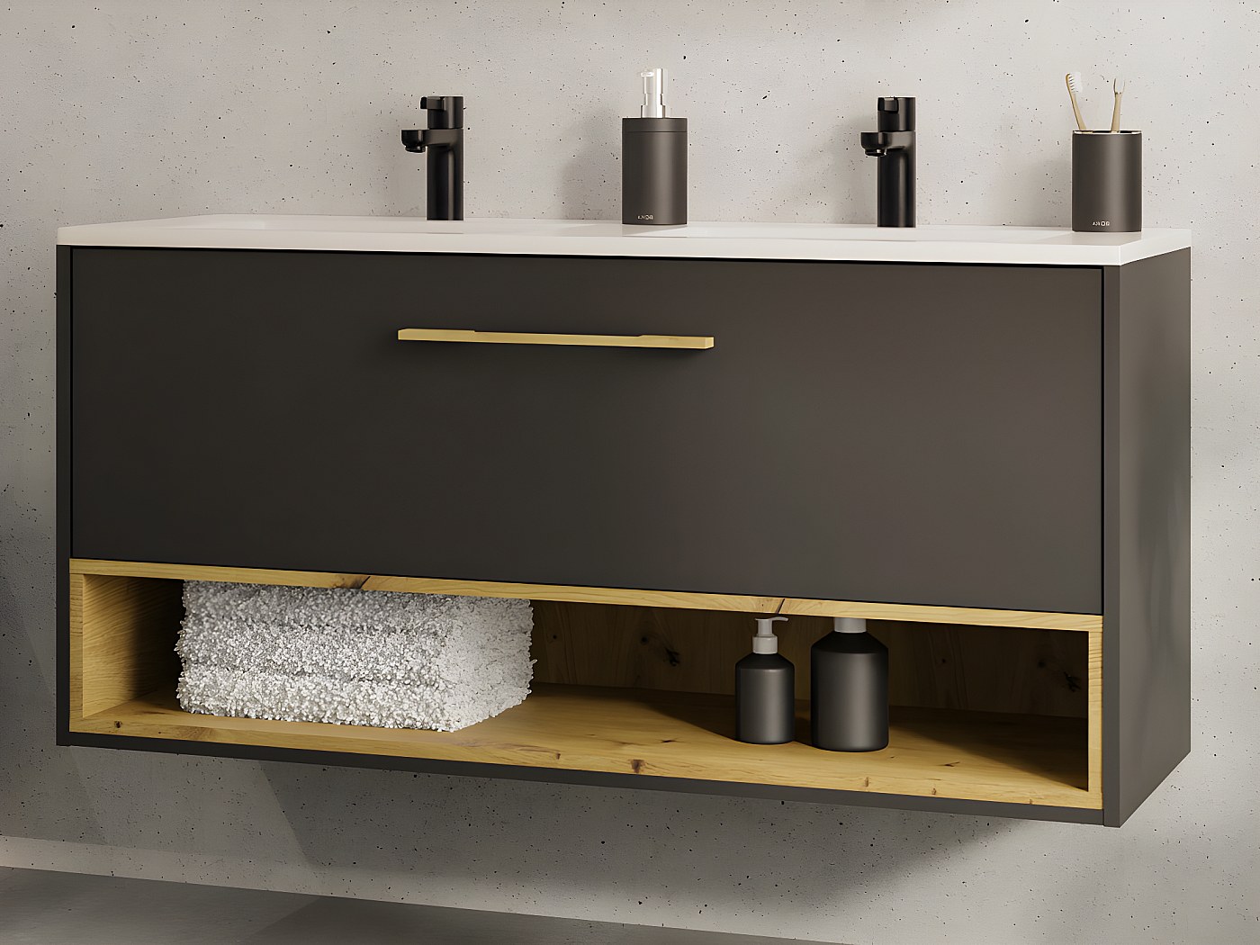 Meuble suspendu anthracite avec vasque à encastrer pour salle de bain