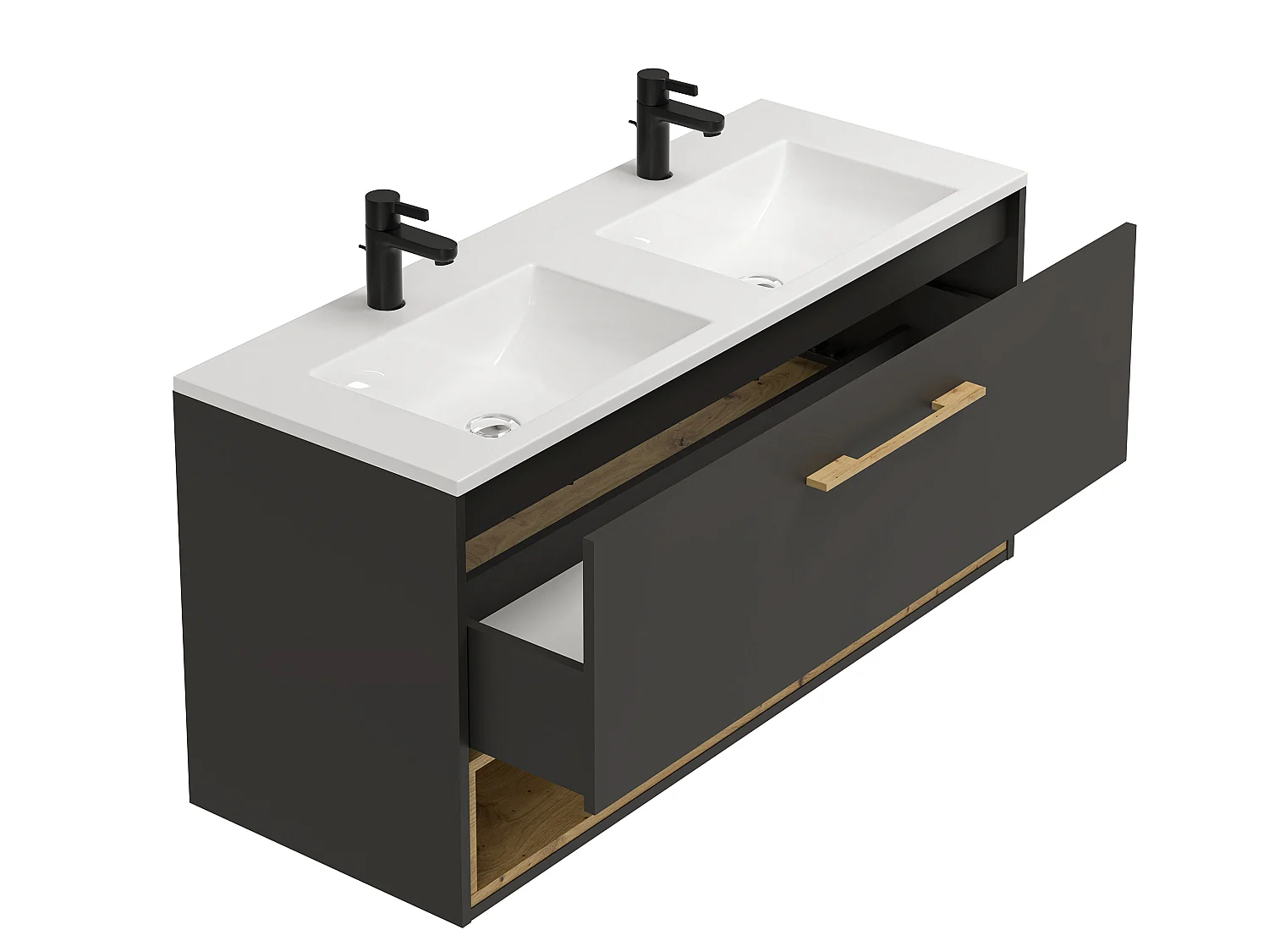 Szafka łazienkowa wisząca  w kolorze antracytowym z wbudowaną umywalką - 120 cm - YANGRA