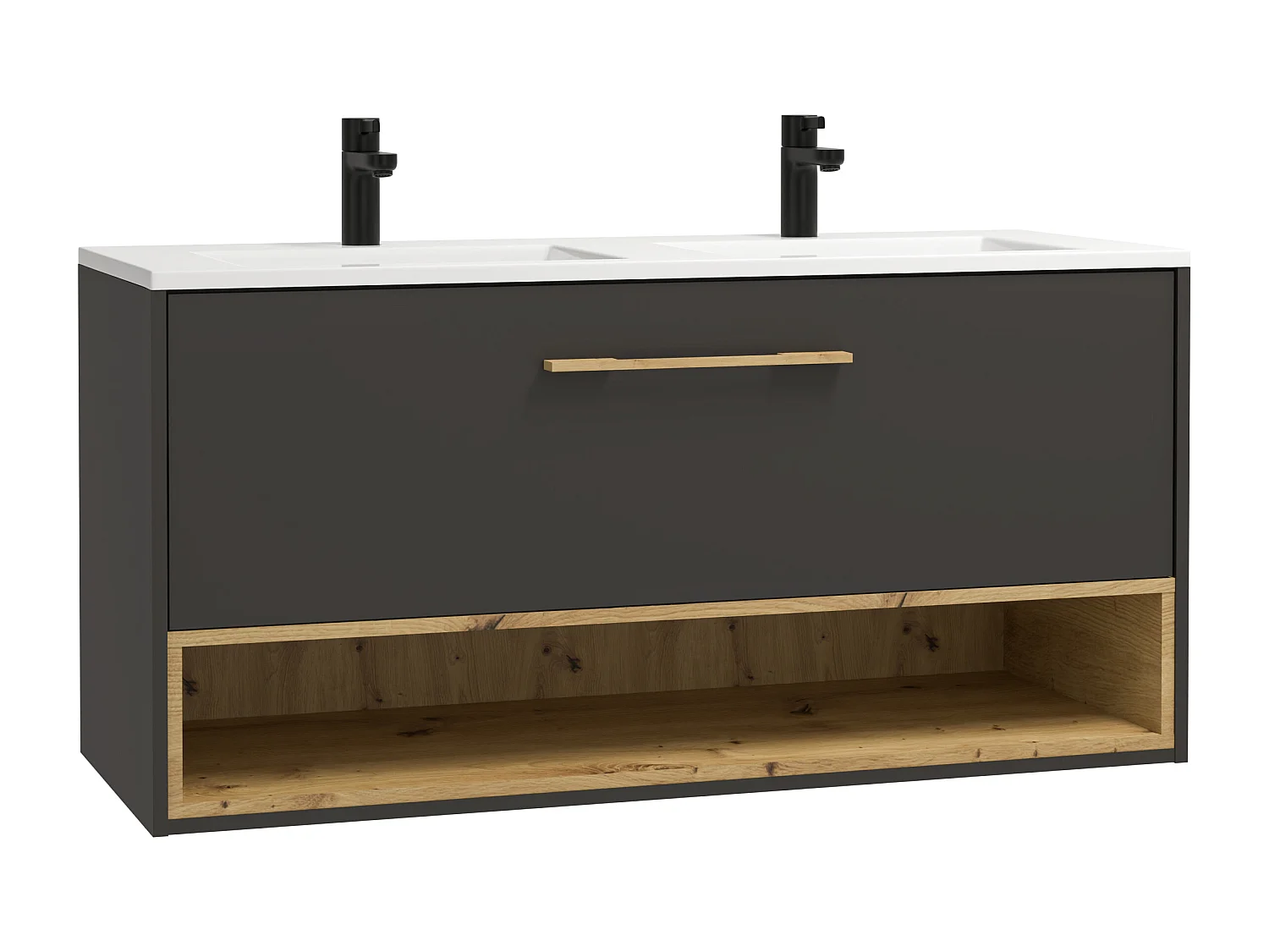 Szafka łazienkowa wisząca  w kolorze antracytowym z wbudowaną umywalką - 120 cm - YANGRA