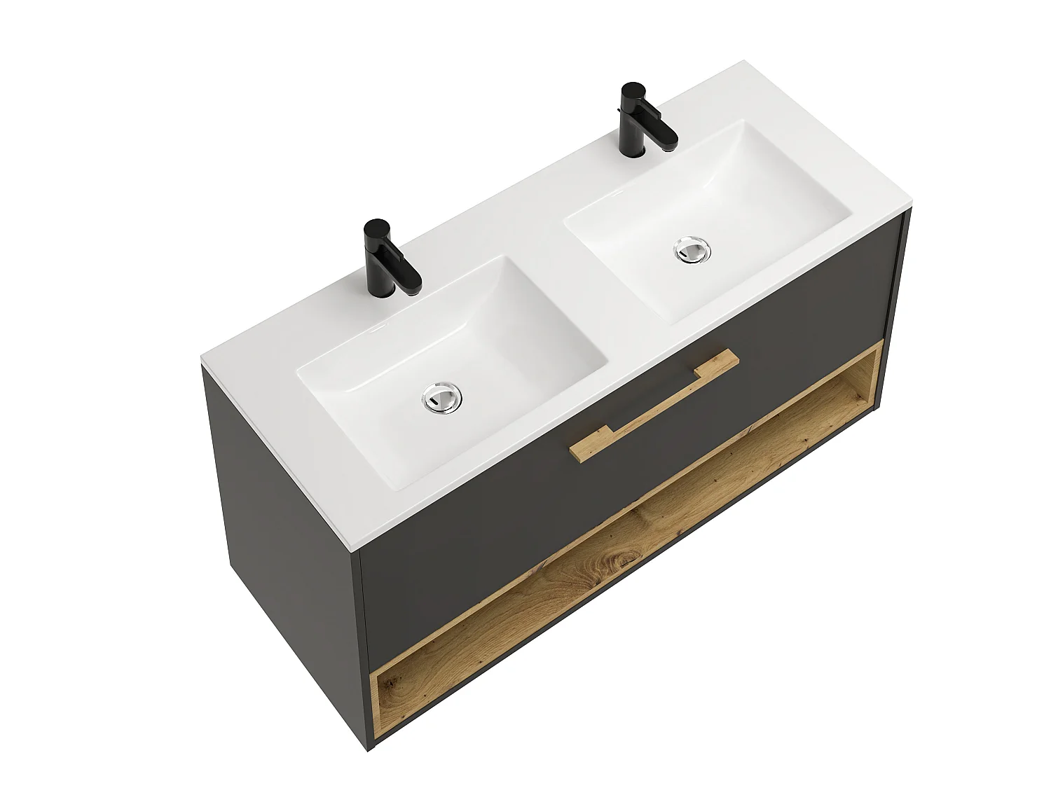 Szafka łazienkowa wisząca  w kolorze antracytowym z wbudowaną umywalką - 120 cm - YANGRA