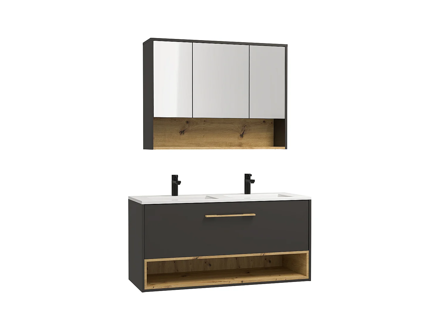 Mobile per bagno sospeso con lavabo a da incasso e armadietto bagno 120 cm Antracite - YANGRA