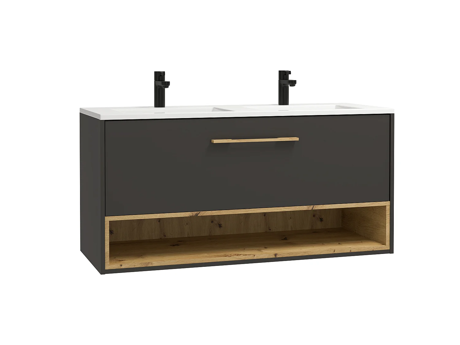 Mobile per bagno sospeso con lavabo a da incasso e armadietto bagno 120 cm Antracite - YANGRA