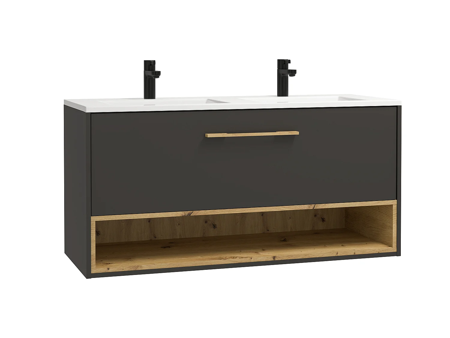 Waschbeckenunterschrank hängend - Anthrazit - mit Einbauwaschtisch & Spiegelschrank - 120 cm - YANGRA