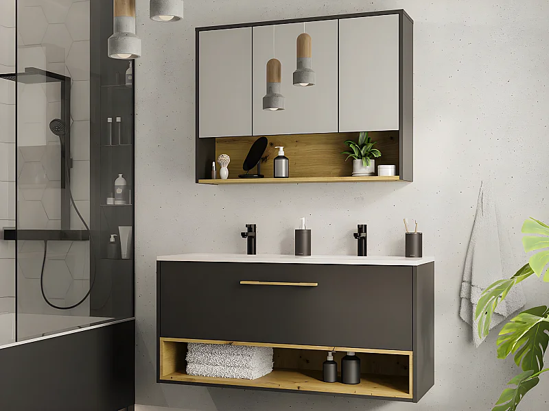 Meuble de salle de bain suspendu anthracite avec vasque à encastrer et armoire de toilette - 120 cm - YANGRA