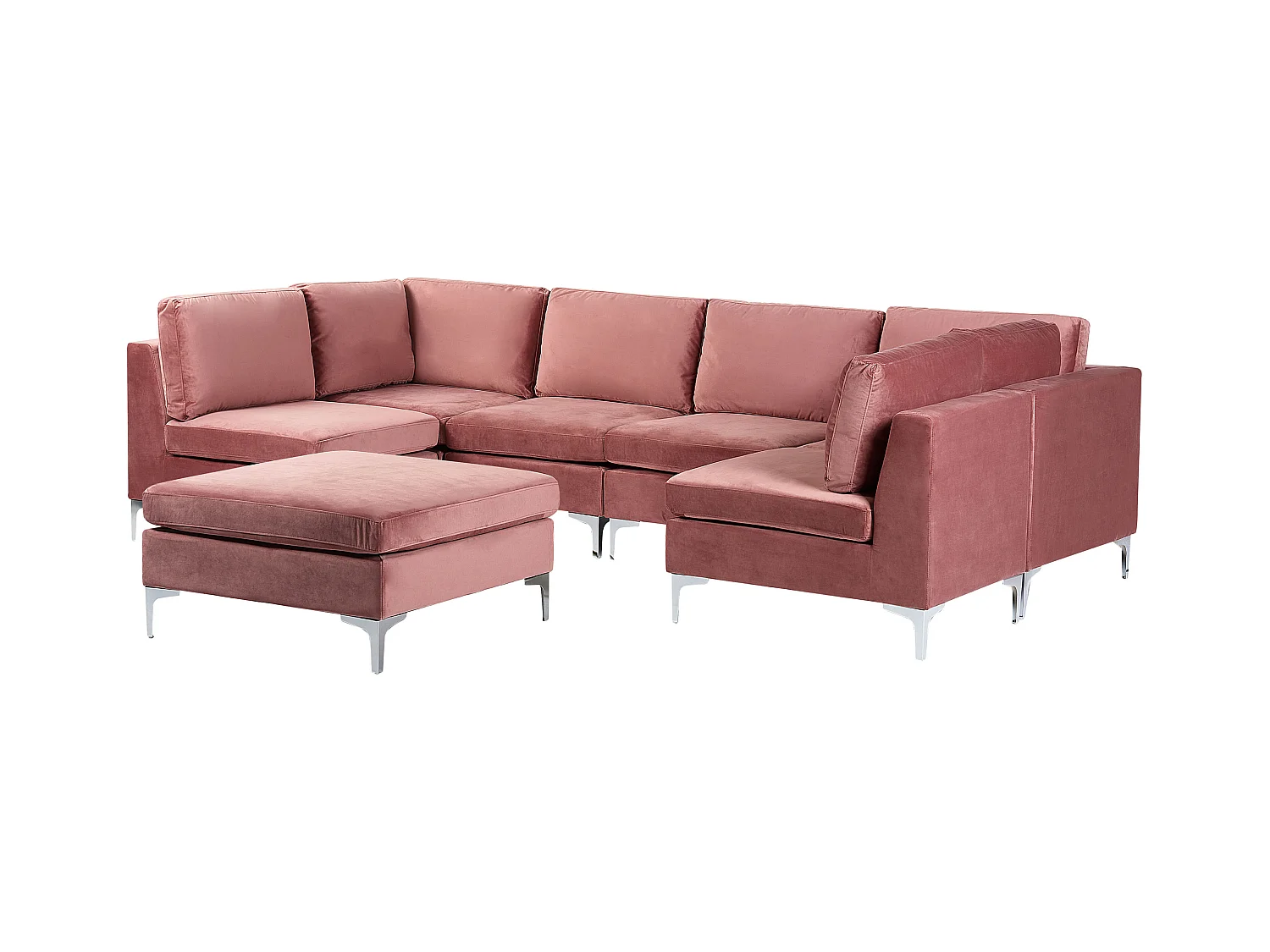 Modulaire U-vormige bank EVJA Fluweel Roze Met ottomaan 6-zitter