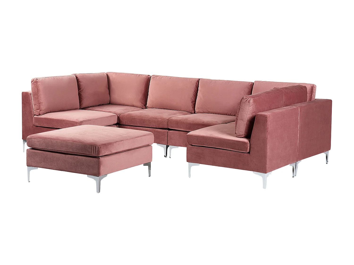Canapé modulable en forme de U 6 places EVJA Velours Rose avec ottoman
