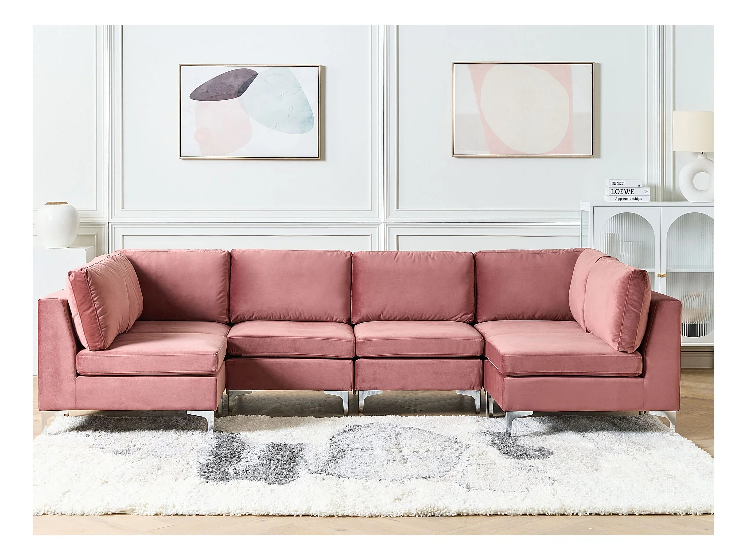 Canapé modulable en forme de U 6 places EVJA Velours Rose