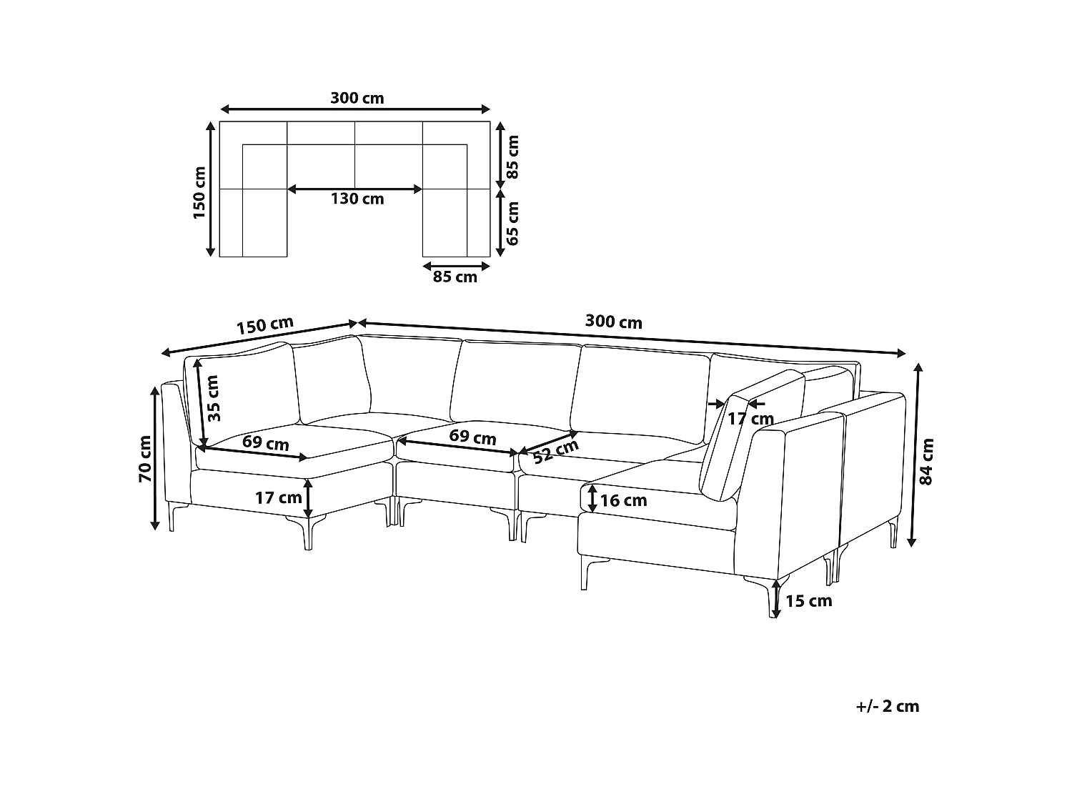 Canapé modulable en forme de U 6 places EVJA Velours Rose