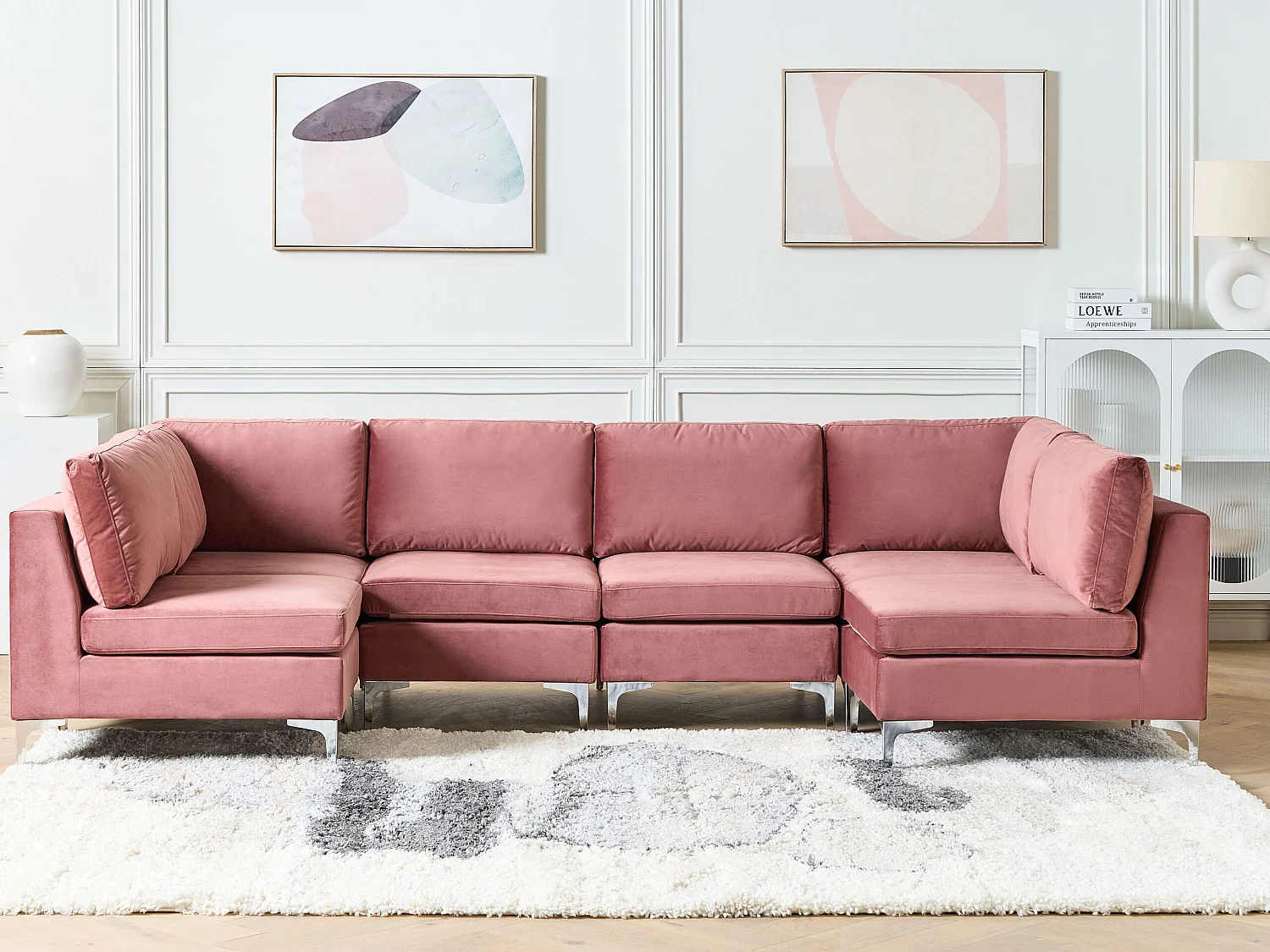 Canapé modulable en forme de U 6 places EVJA Velours Rose