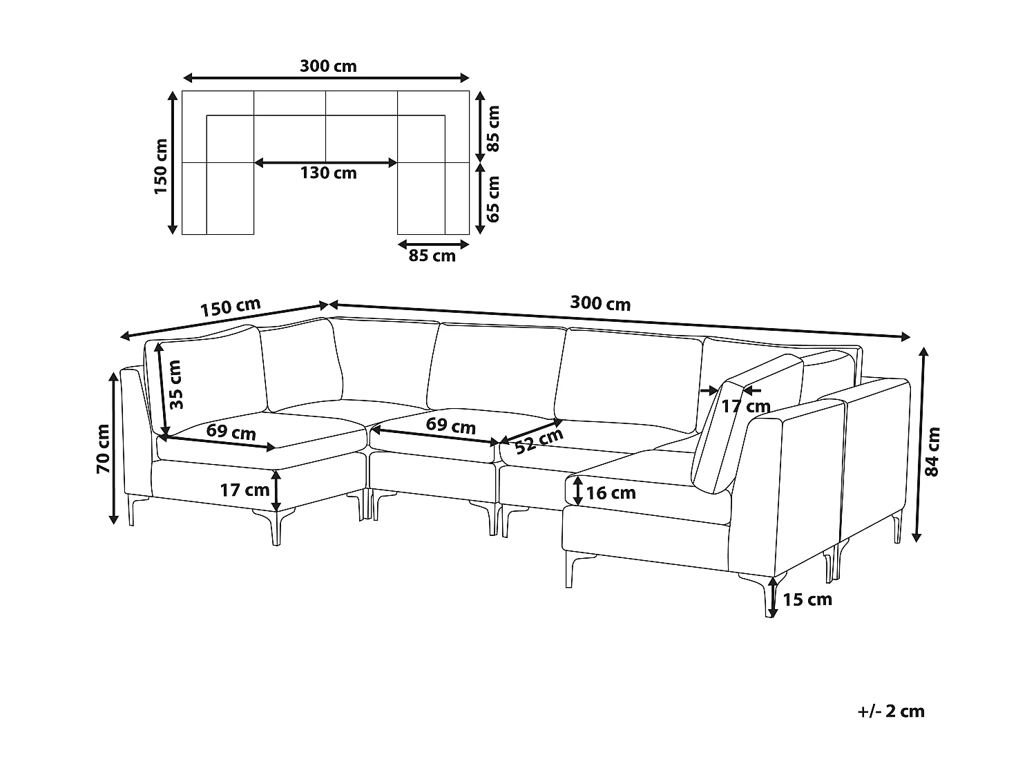 Canapé modulable en forme de U 6 places EVJA Velours Rose