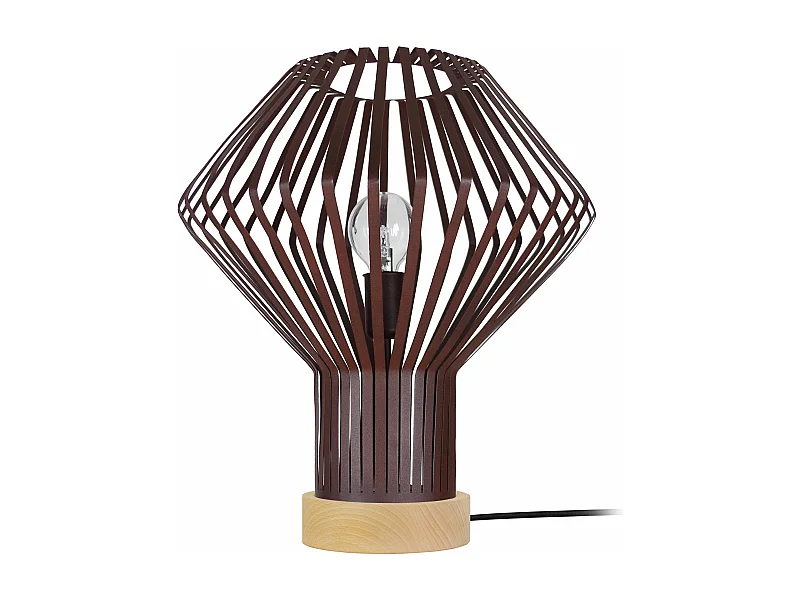 Lampe a poser bois, conique métal marron35 cm.