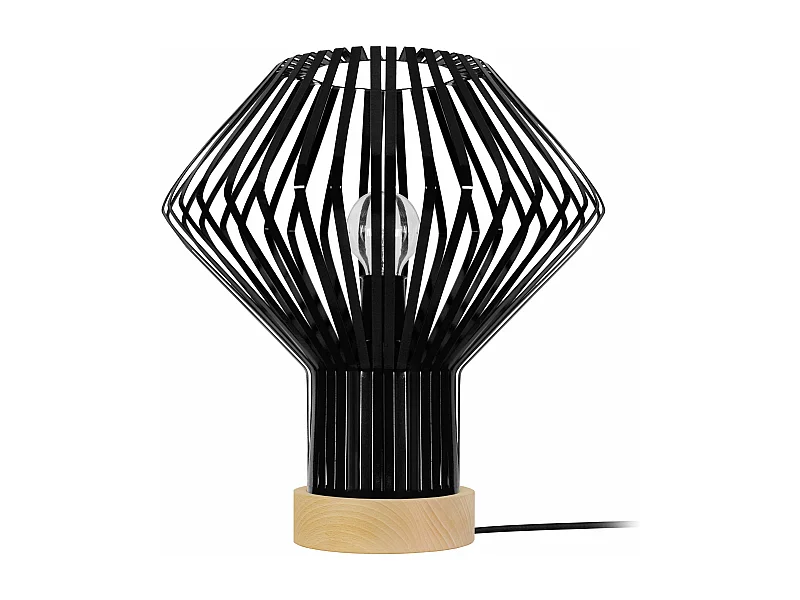 Lampe a poser bois, conique métal noir35 cm.