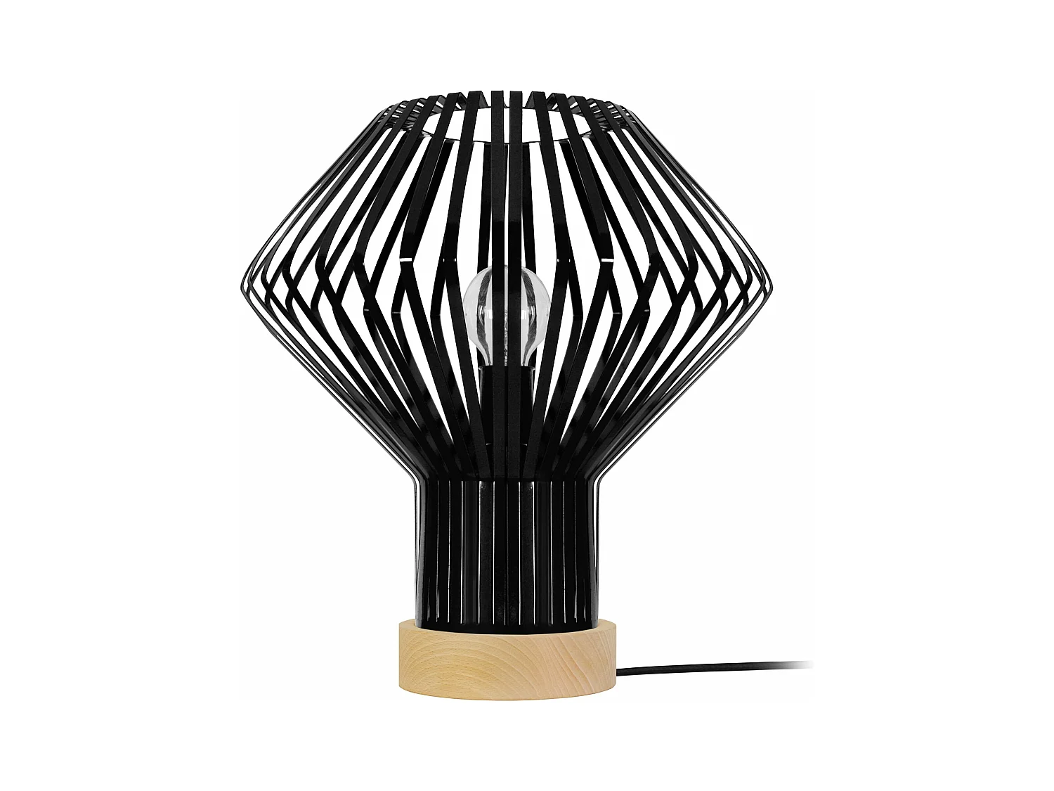 Lampe a poser bois, conique métal noir35 cm.
