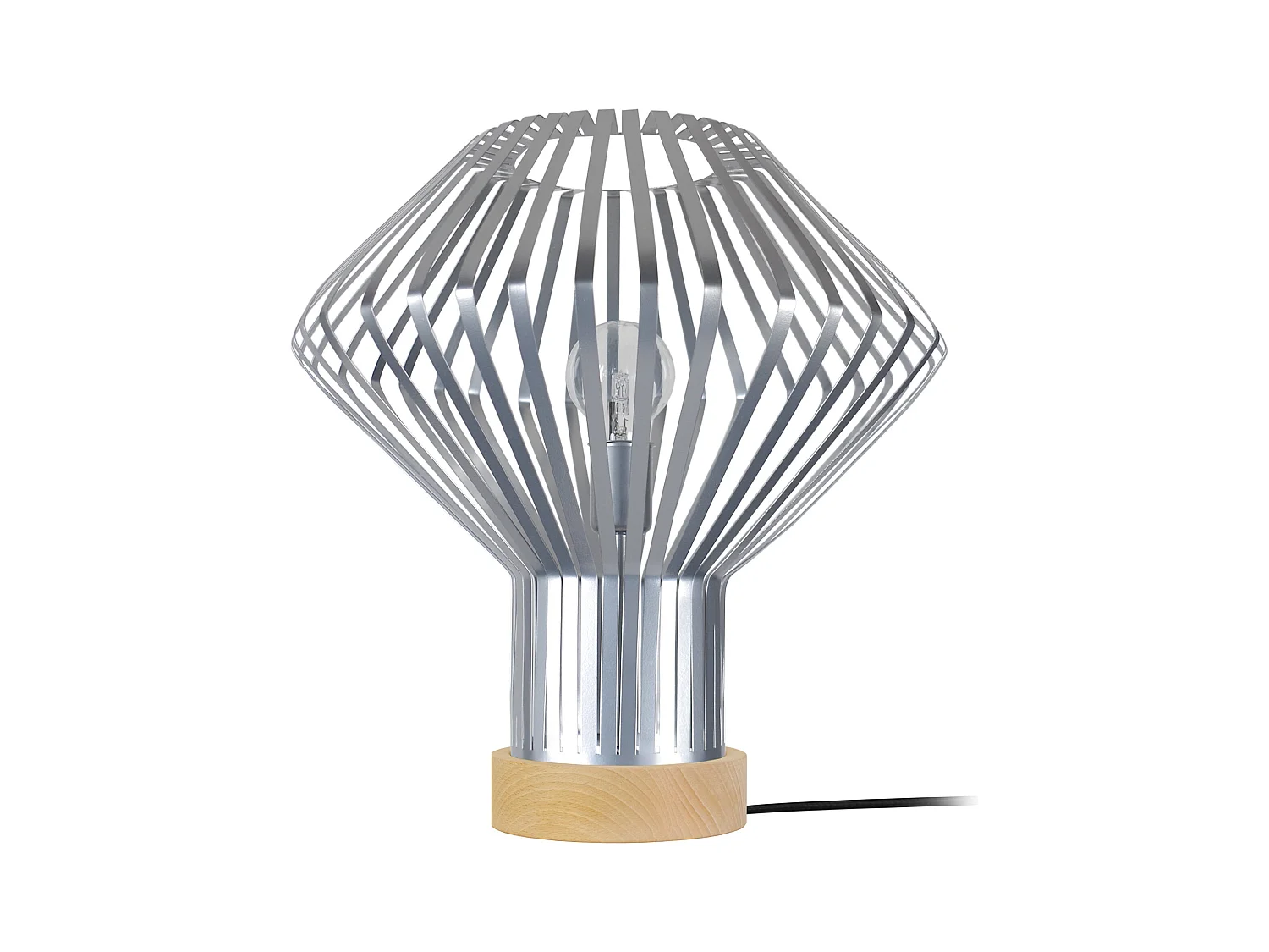 Lampe a poser bois, conique métal aluminium35 cm.